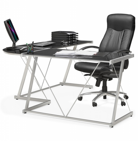 Birou negru modern Juha in forma de L 180x180 cm sticla securizata, picioare otel, OT00150BL - Kokoon [16]