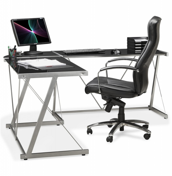 Birou negru modern Juha in forma de L 180x180 cm sticla securizata, picioare otel, OT00150BL - Kokoon [17]