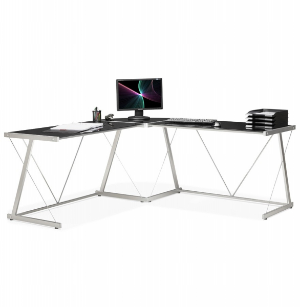 Birou negru modern Juha in forma de L 180x180 cm sticla securizata, picioare otel, OT00150BL - Kokoon [18]