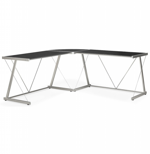 Birou negru modern Juha in forma de L 180x180 cm sticla securizata, picioare otel, OT00150BL - Kokoon [6]