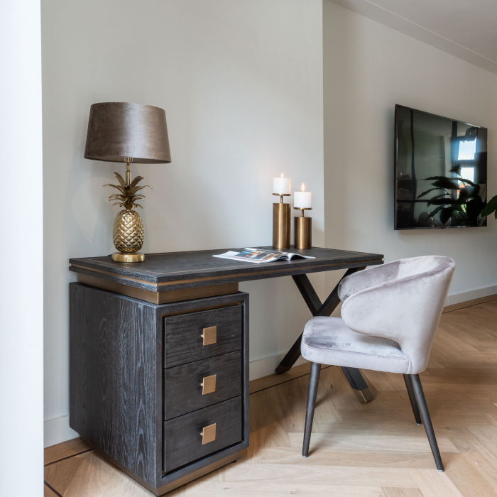 Birou premium Bever 60x150 cm din furnir de stejar si elemente de otel inoxidabil auriu, 7491 - Richmond Interiors [5]