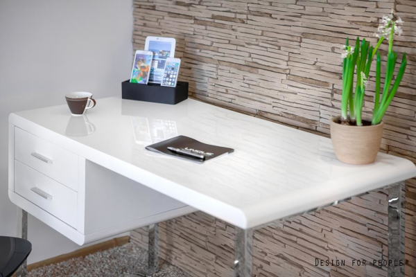 Birou Solano 120x60 cm cu sertar, MDF alb vopsit, design modern, CTB-011-0 - Unique [4]