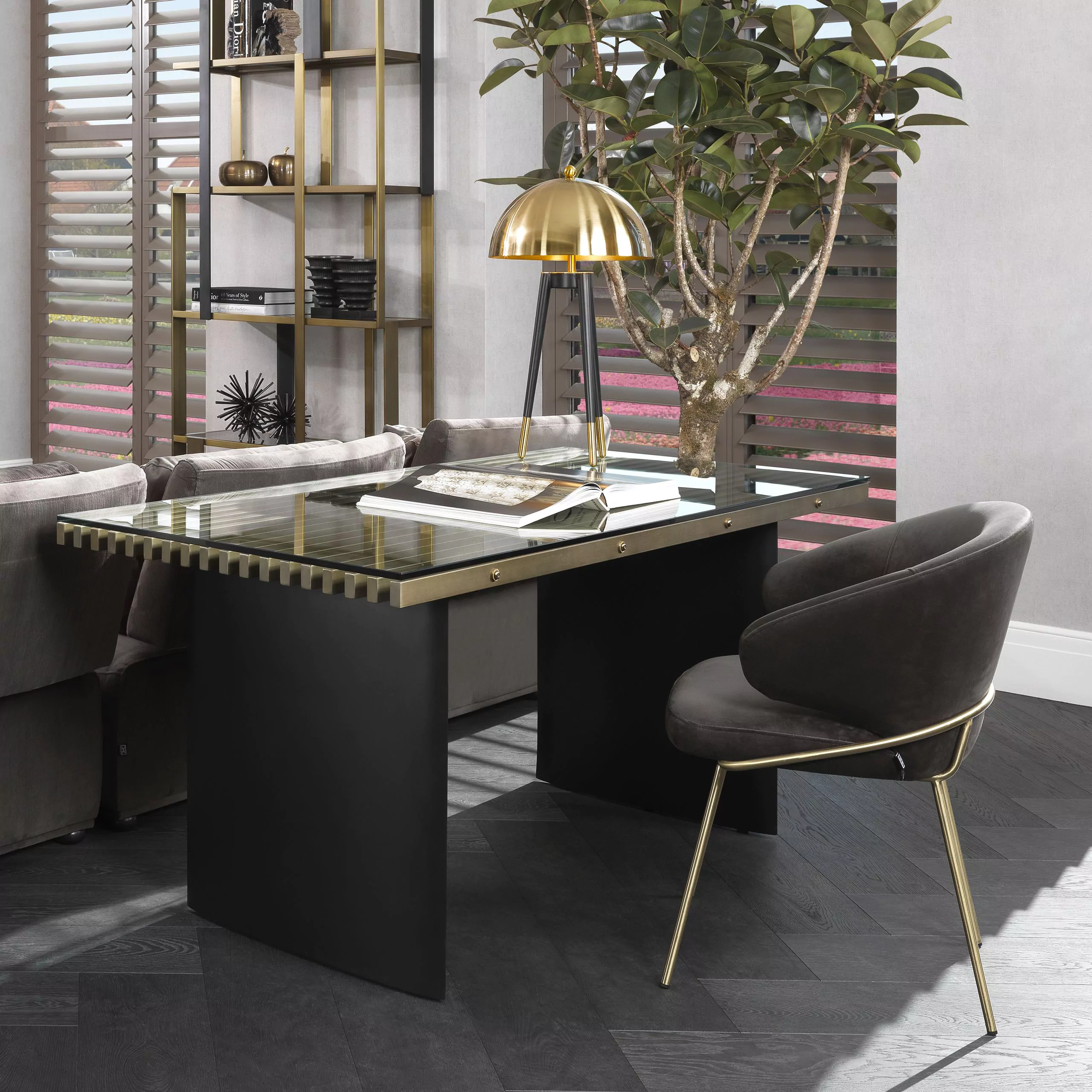 Birou Vauclair negru 180x79 cm, cu sticla, metal si otel inoxidabil| Eichholtz - 113331 [4]