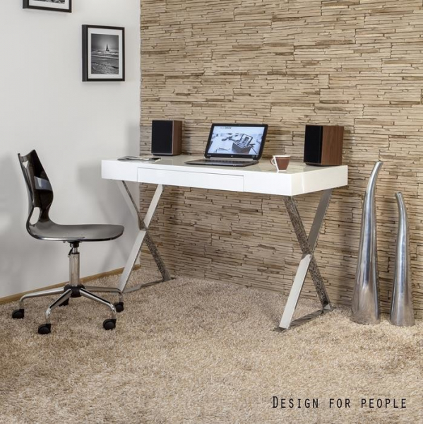 Birou modern Zefir 120x55 cm MDF alb/negru lucios, CTB-007-0_BL - Unique [4]