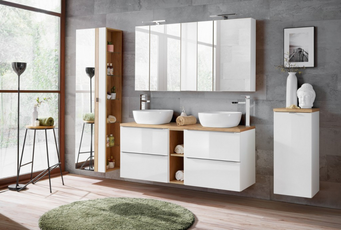 Blat baie, diferite dimensiuni, MDF finisaj stejar, pentru masti de baie cu lavoar aplicat, gama Capri (Cosmos/Oak/White), COMAD [5]