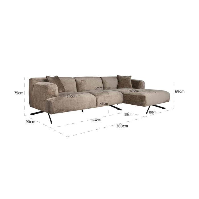 Canapea Donovan 3 locuri + lounge dreapta (Bergen 104 taupe chenille), S5139 TAUPE CHENILLE - Richmond Interiors [5]