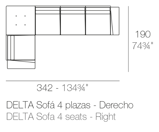 Canapea exterior in L pe stanga, cu 4 locuri+masa premium Delta, 342x190x72 cm, 76020 - Vondom [2]