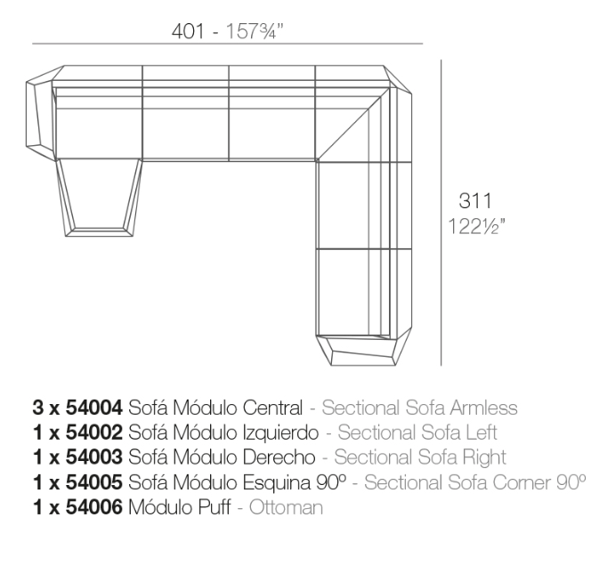 Canapea modulara premium Faz pentru exterior, 401x221 cm, FAZ MODULAR - Vondom [9]