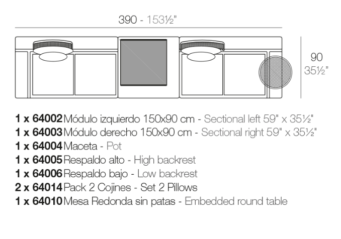 Canapea modulara premium Kes pentru exterior, 390x90 cm, KES MODULAR - Vondom [2]