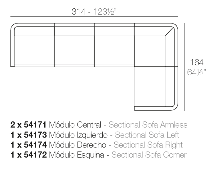 Canapea modulara premium Ulm pentru exterior, 314x164 cm, ULM MODULAR - Vondom [2]