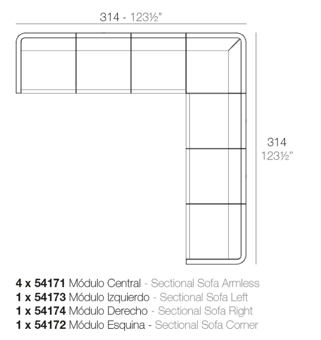 Canapea modulara premium Ulm pentru exterior, 314x164 cm, ULM MODULAR - Vondom [4]