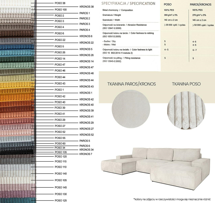 Canapea Pillow 255x102x90 cm, Țesătură Sztruksowa Poso 38 Bej Deschis - King Home [15]