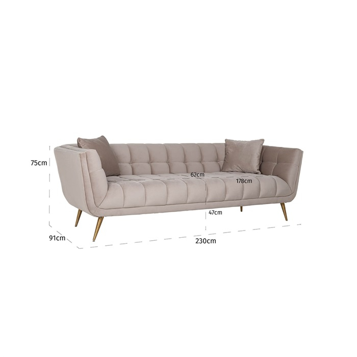 Canapea premium catifea negru/bej design modern Loki, picioare aurii din otel inoxidabil, 230 cm, S5126 ANTRACIET VELVET - Richmond Interiors [13]