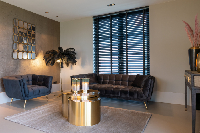 Canapea premium catifea negru/bej design modern Loki, picioare aurii din otel inoxidabil, 230 cm, S5126 ANTRACIET VELVET - Richmond Interiors [8]
