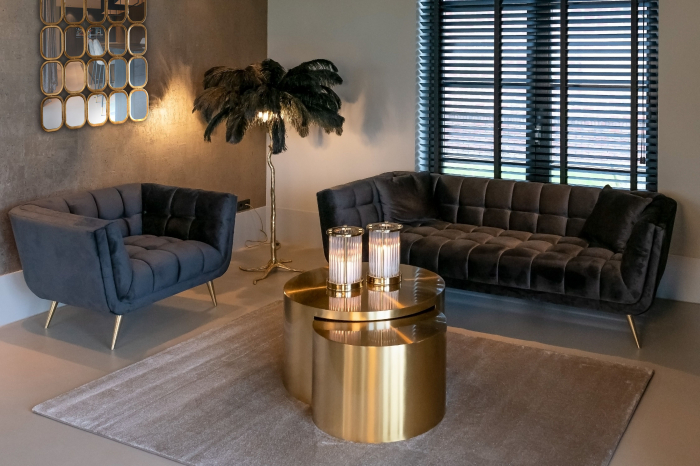 Canapea premium catifea negru/bej design modern Loki, picioare aurii din otel inoxidabil, 230 cm, S5126 ANTRACIET VELVET - Richmond Interiors [7]