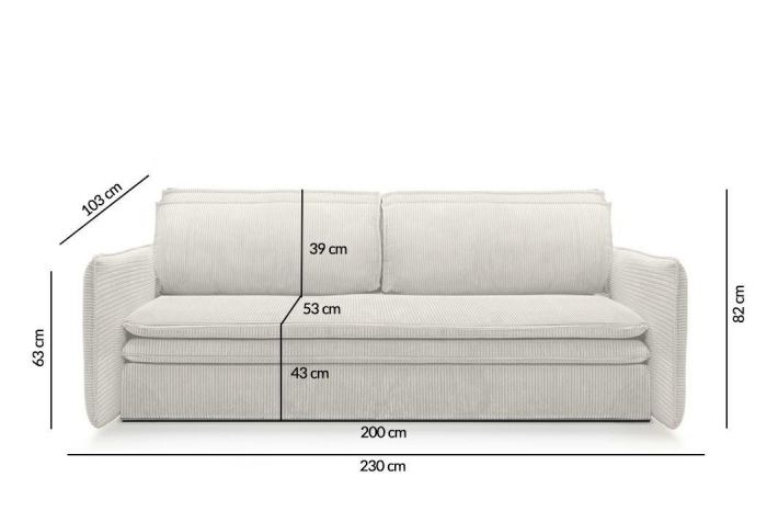 Canapea Sense Slim 230x103x82 cm, Țesătură Sztruksowa Bej Deschis - King Home [5]