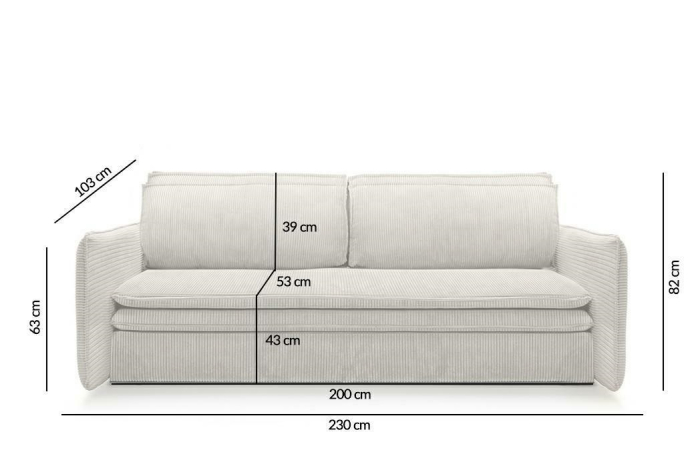 Canapea Sense Slim 230x103x82 cm, Țesătură Sztruksowa Bej Deschis - King Home [13]