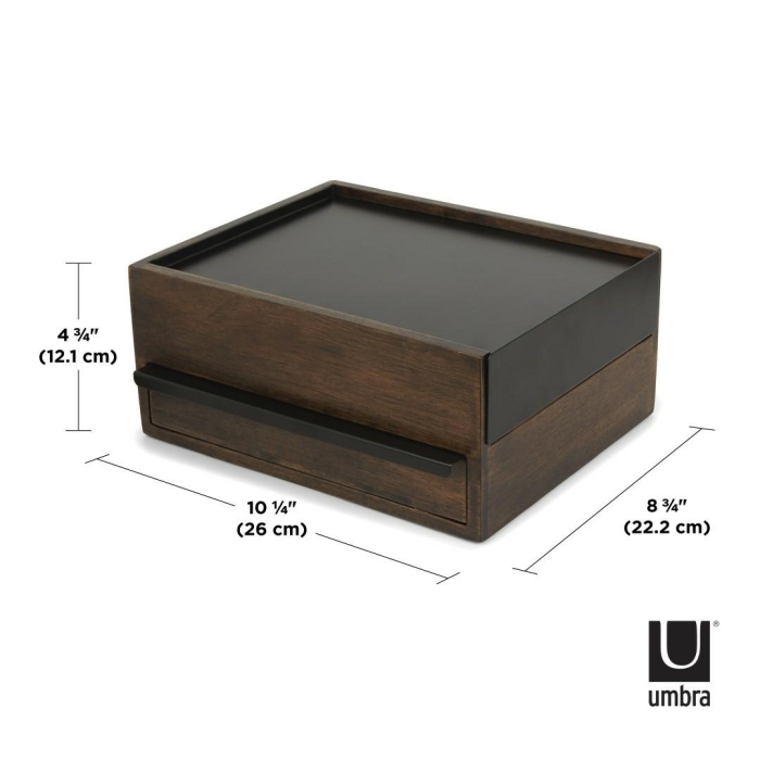Casetă pentru Bijuterii Stowit 26x22x12 cm, Lemn și Metal Negru, Nucă - Umbra [6]