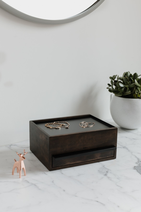 Casetă pentru Bijuterii Stowit 26x22x12 cm, Lemn și Metal Negru, Nucă - Umbra [4]