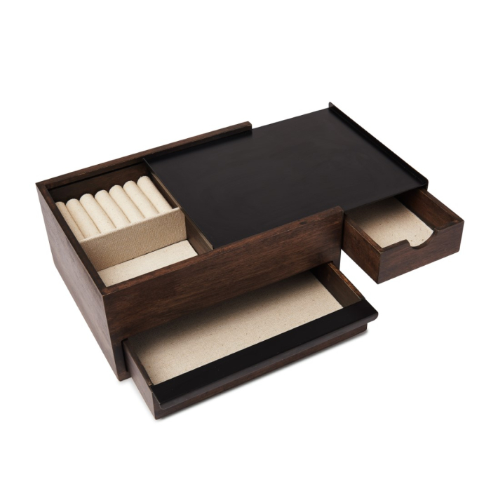 Casetă pentru Bijuterii Stowit 26x22x12 cm, Lemn și Metal Negru, Nucă - Umbra [2]