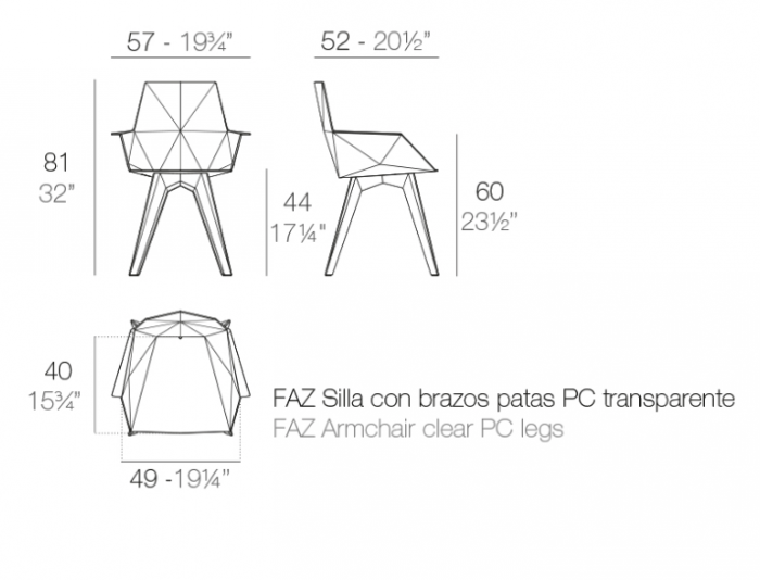 Scaun exterior Faz cu brate, polipropilena, picioare policarbonat transparent, design modern geometric, 54063 - Vondom [4]