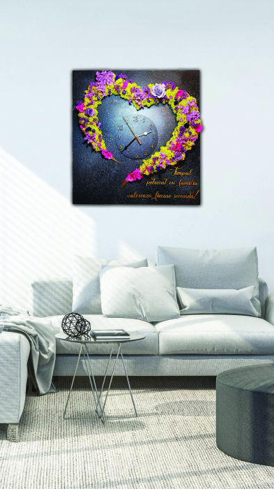 Ceas cu licheni in forma de inimioara Heart 40/50 cm galben & roz, CS40LF_YEL_PNK_40 - Lacraru [3]