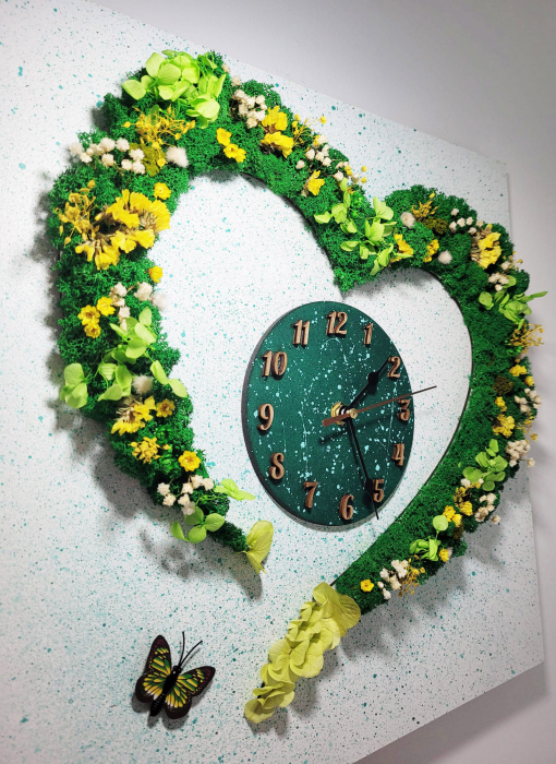 Ceas cu licheni in forma de inimioara Heart 40/50 cm verde & galben, CS40LF_GRN_YEL_40 - Lacraru [3]
