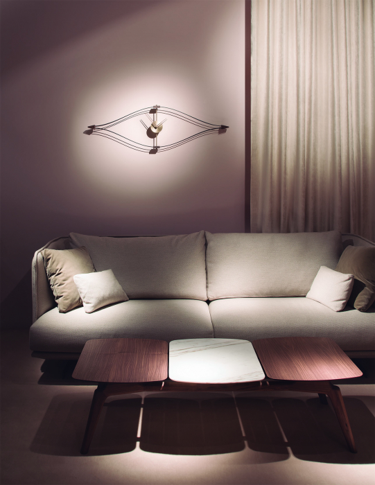 Ceas de perete lux Mini Look fibra de sticla cu elemente din lemn de nuc si alama, MLON000N - NOMON [4]
