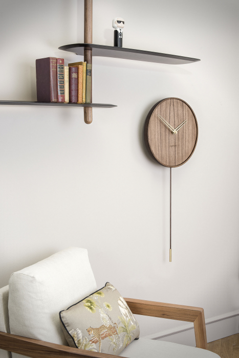 Ceas de perete pendul lux auriu/crom Swing Ø 34 cm, lemn masiv, ace metal, SWII - NOMON [5]