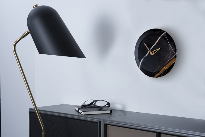 Ceas de perete rotund lux Bari S Ø 24 cm, marmura EMPERADOR/SAHARA NOIR, HUGSE - NOMON [9]
