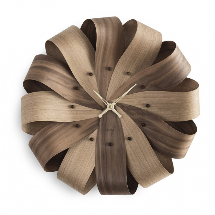 Ceas decorativ de perete rotund lemn nuc/stejar/mixt Brisa Ø 52 cm, cu indicatoare ora alama, BRIMG - NOMON [1]