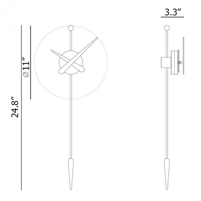 Ceas perete negru-nuc/stejar/alb-stejar Punta Ø 28 cm, polistiren, fibra de sticla si lemn, h 63 cm, PTANN - NOMON [5]