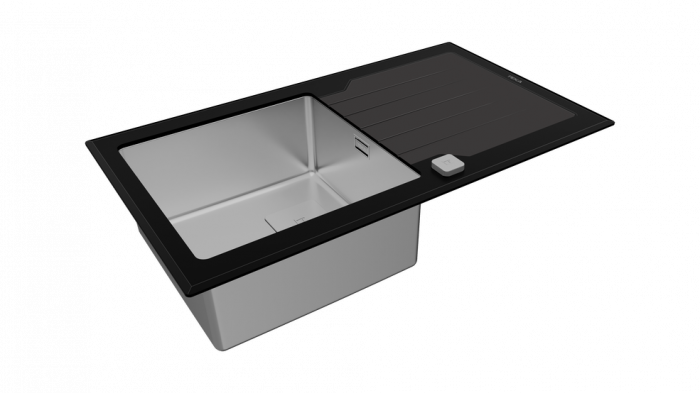 Chiuveta bucatarie  DIAMOND RS15 1B 1D 86 inox si sticla securizata alba/neagra -Teka [7]