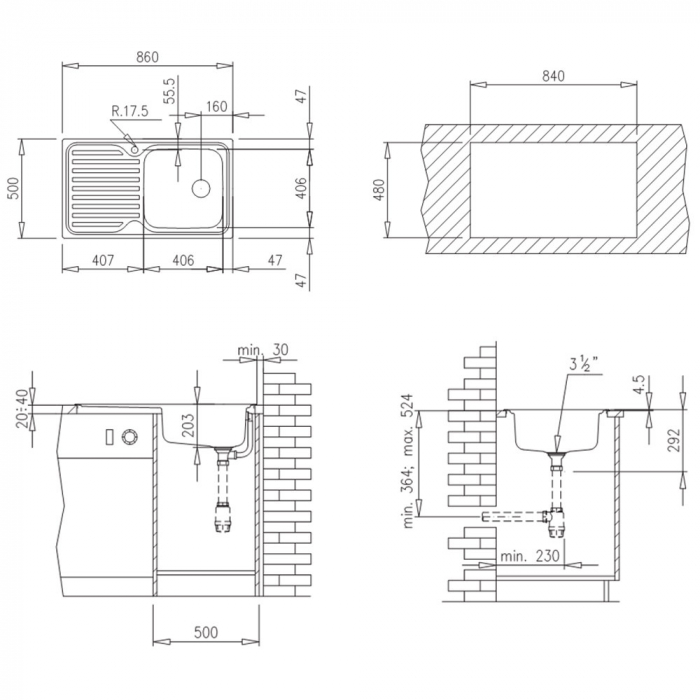 Chiuveta de bucatarie inox microtexturat o cuva si picurator  CLASSIC 1B 1D 86 -Teka [5]