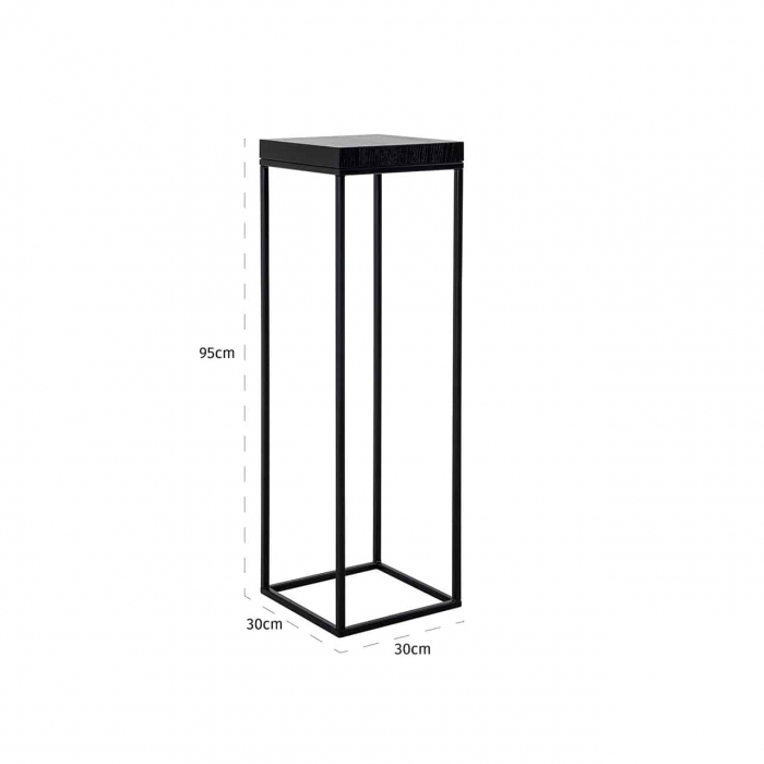 Coloana/masuta inalta decorativa Kelda 30x90 cm stil industrial, blat negru furnir natural stejar si metal, 6518 BLACK - Richmond Interiors [4]