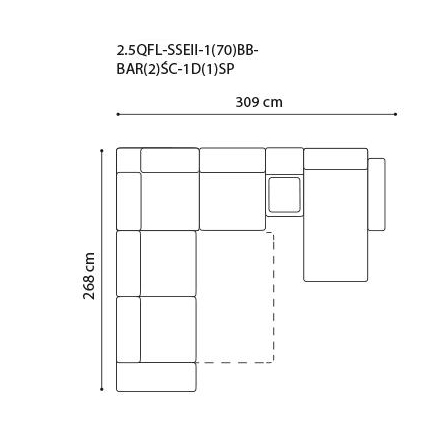 Coltar extensibil in forma de ‚ÄùU‚Äù Massimo 309x268x187 cm cu bar si lounger, tapiterie personalizabila , MASS 309 ST A1 - Gala Collezione [3]