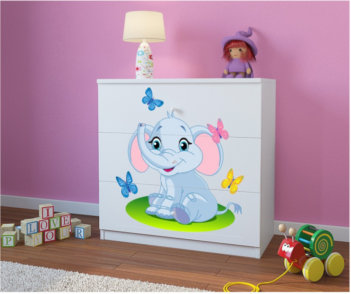 Comoda camera copii cu sertare Babydream si desen elefant, 80,5x80 cm MDF [2]