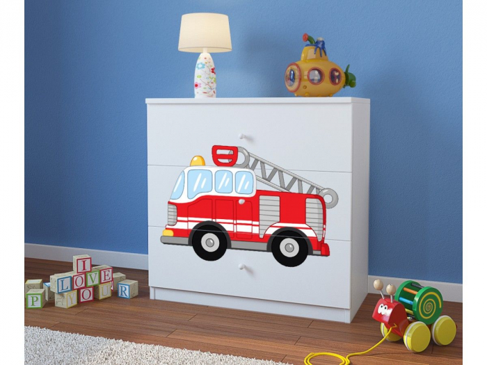 Comoda cu sertare camera baieti cu desen masina pompieri Babydream, MDF diverse culori [4]