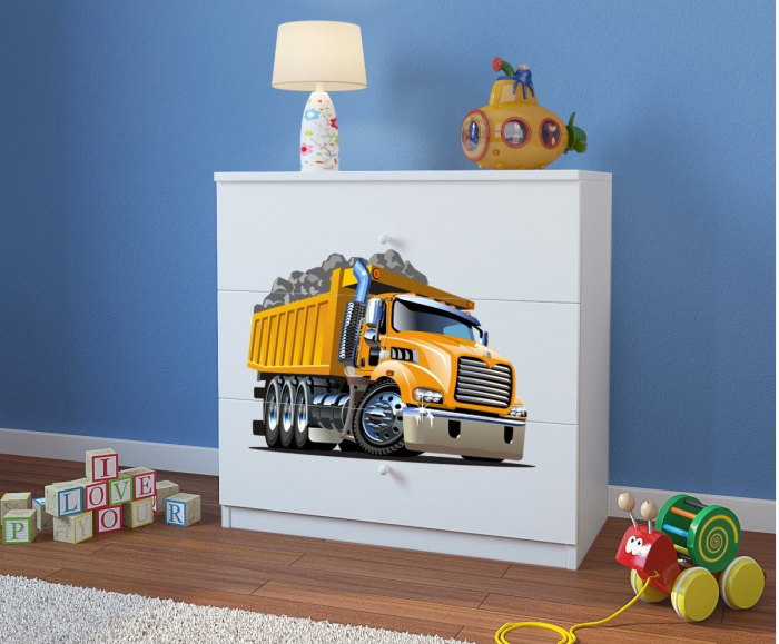 Comoda cu sertare camera baieti cu desen camion Babydream, MDF diverse culori [4]