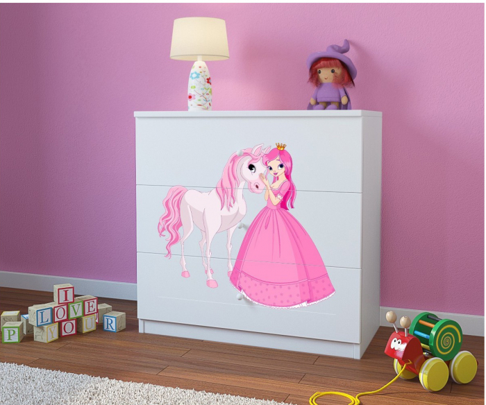 Comoda cu sertare camera fetite cu desen zana cu unicorn Babydream, MDF diverse culori [3]