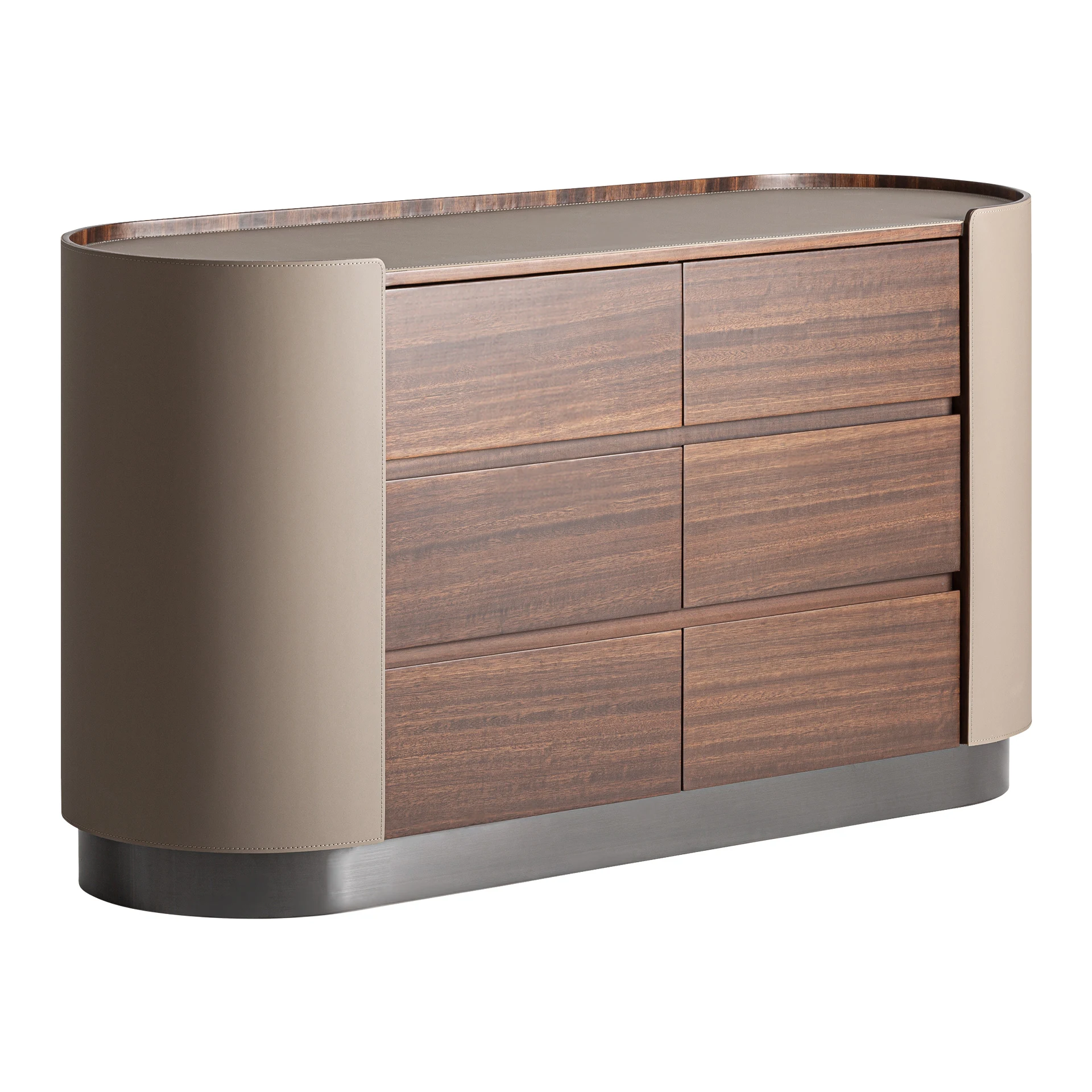 Comoda cu Sertare din Furnir de Eucalipt, Piele Ecologica si Placaj, Maro, 140x45x76 cm - VicalHome 37563 [2]