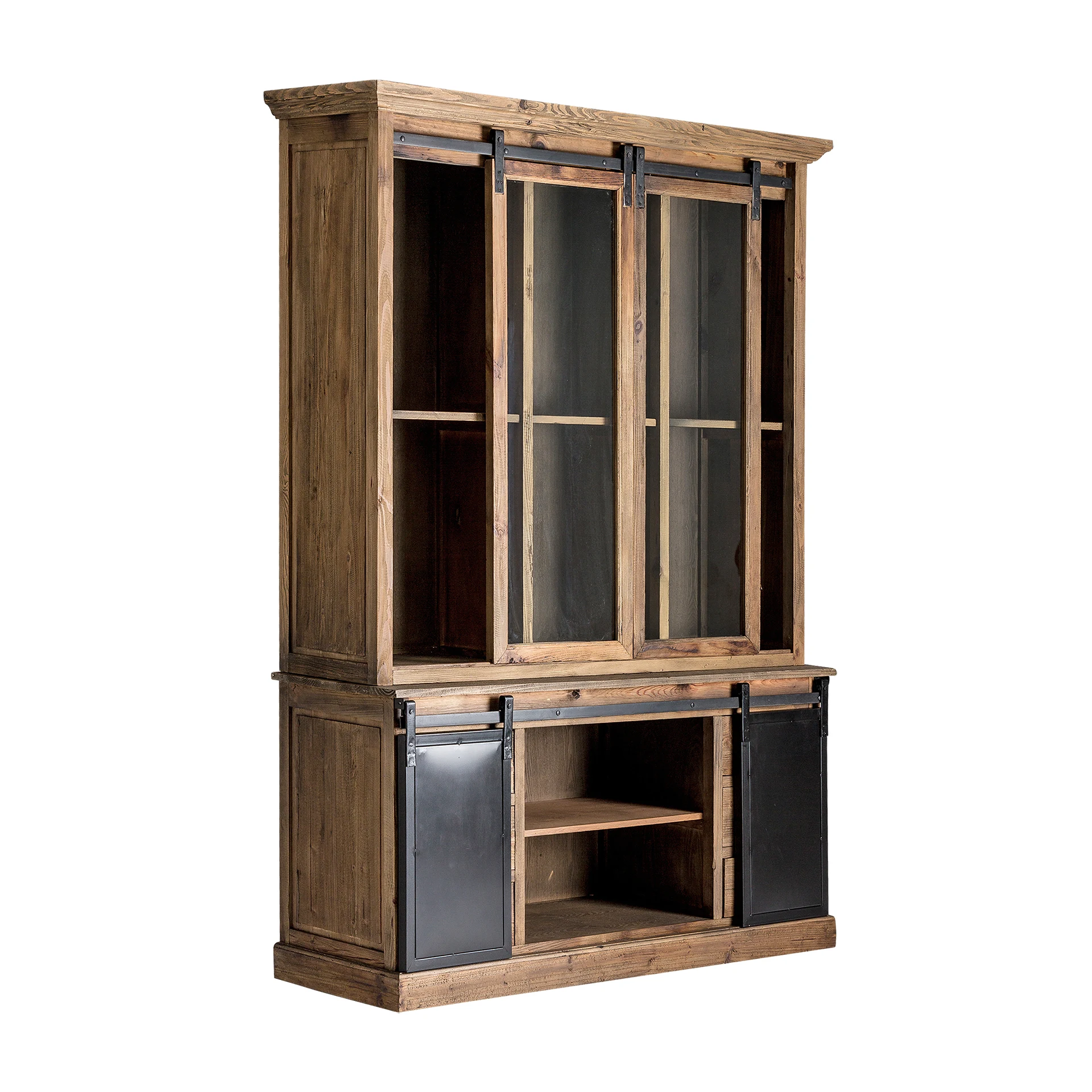 Comoda Inalta din Lemn de Pin Reciclat, Negru, 168x45x160 cm - VicalHome 27011 [9]