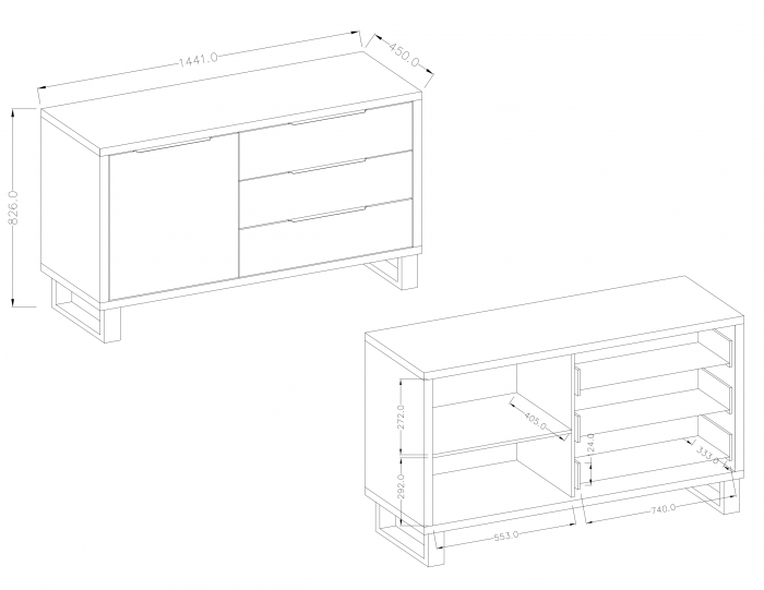 Comoda inalta living lemn stejar Ommomar cu trei sertare si usa, 144 cm, stil industrial [3]
