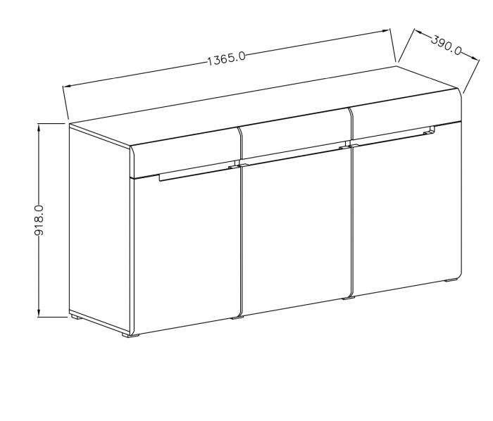Comoda inalta MDF gri lucios/stejar Galaxy Antracyt 136x92 cm, trei sertare si trei usi, design modern [2]