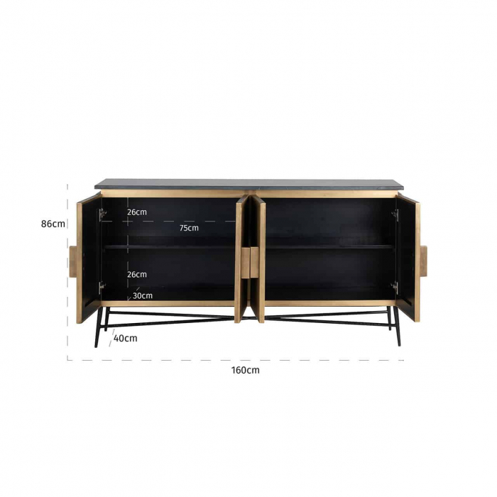 Comoda lux aurie cu 4 usi Tosea din MDF si lemn de mesteacan, baza metal, blat din marmura neagra, 7571 - Richmond Interiors [5]