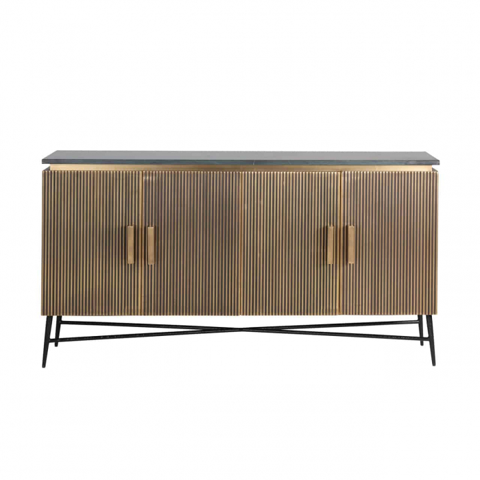 Comoda lux aurie cu 4 usi Tosea din MDF si lemn de mesteacan, baza metal, blat din marmura neagra, 7571 - Richmond Interiors [3]
