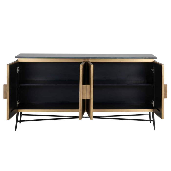 Comoda lux aurie cu 4 usi Tosea din MDF si lemn de mesteacan, baza metal, blat din marmura neagra, 7571 - Richmond Interiors [4]