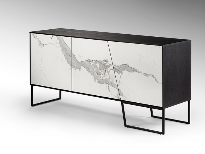 Comoda lux Ernest, 160x45 cm, din MDF cu fronturi ceramice cu aspect de marmura alba, baza metal, 603645 - Schuller [5]