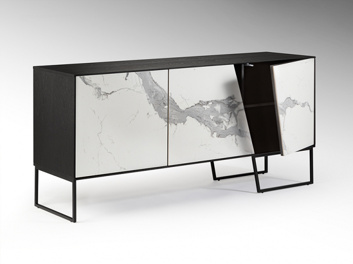 Comoda lux Ernest, 160x45 cm, din MDF cu fronturi ceramice cu aspect de marmura alba, baza metal, 603645 - Schuller [6]