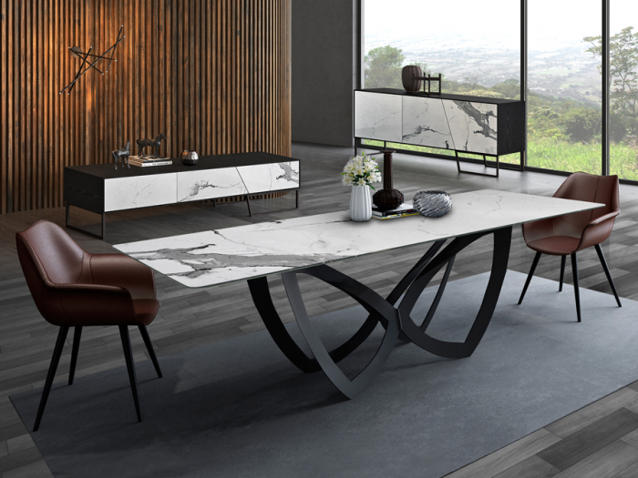 Comoda lux Ernest, 160x45 cm, din MDF cu fronturi ceramice cu aspect de marmura alba, baza metal, 603645 - Schuller [3]
